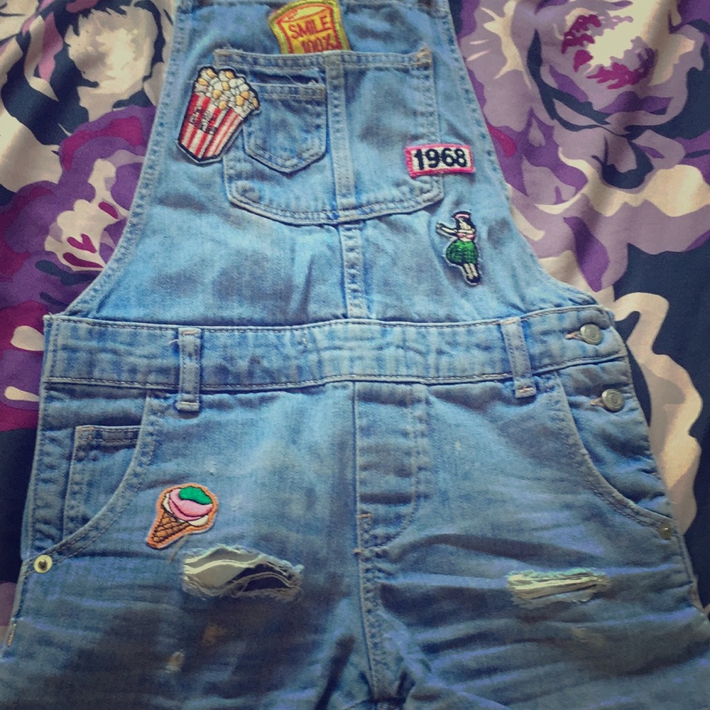 Blue Jean Overalls with Patches